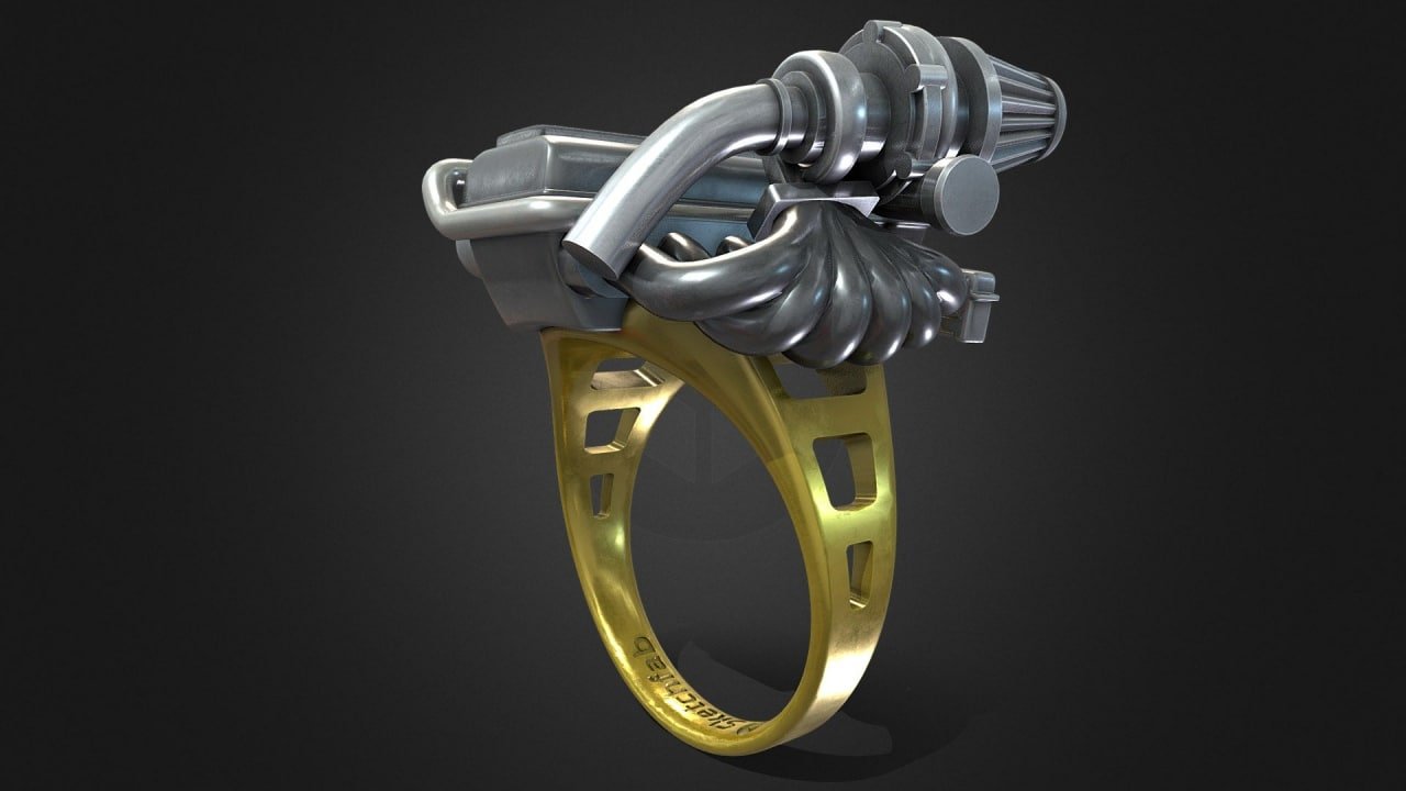 Detailed mechanical ring 3D print